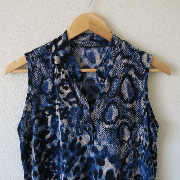 VINTAGE CLAUDIA RICHARD Blue Mixed Print Animal Print Sleeveless Top Sz M-L - Picture 3 of 6